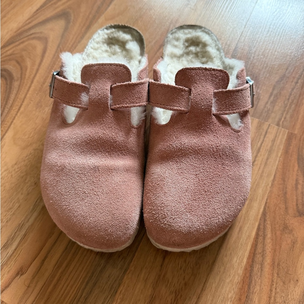 Pink Clay Boston Shearling Birkenstocks